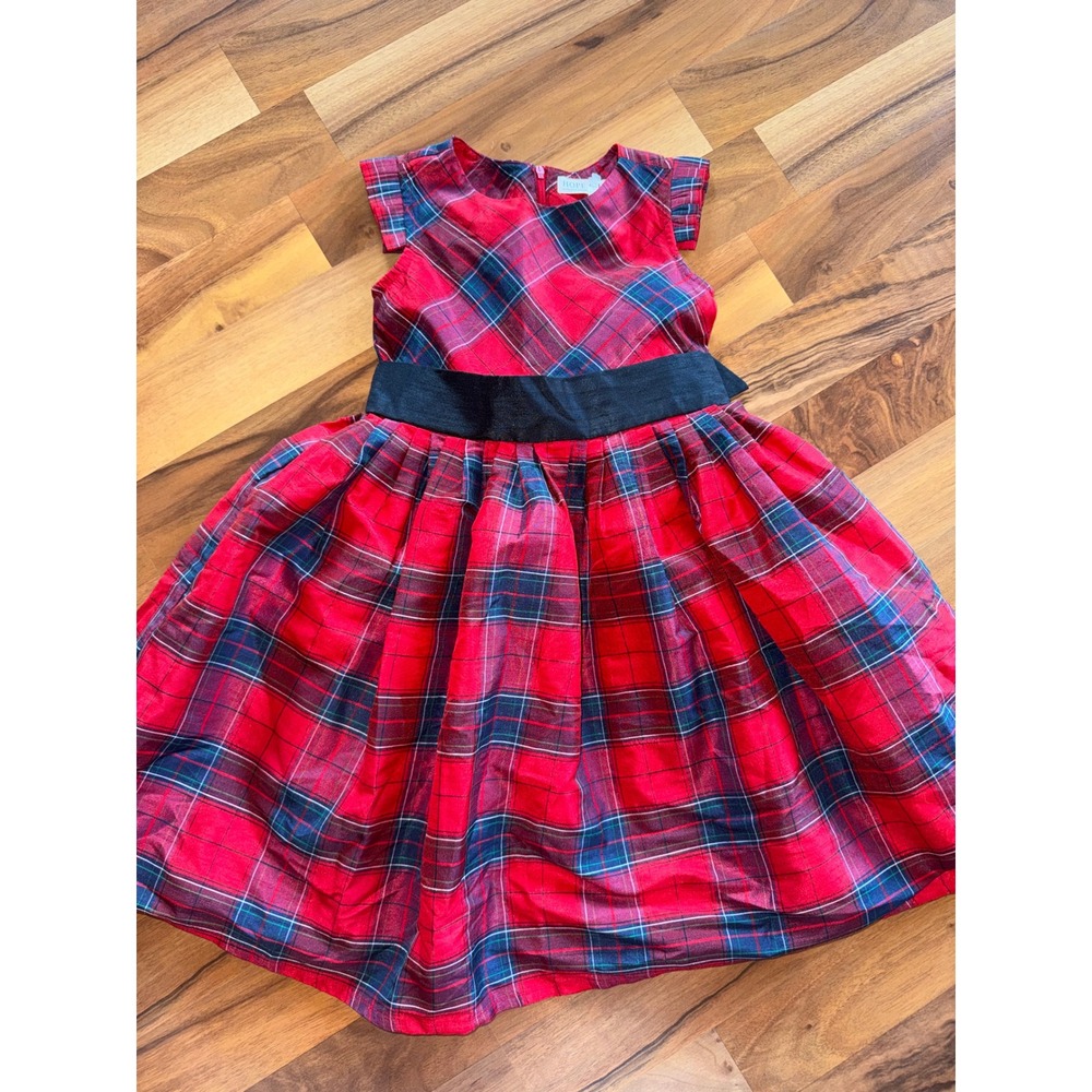 Hope & Henry Plaid Taffeta Dress Kids Red Green Christmas Holiday Bow Formal